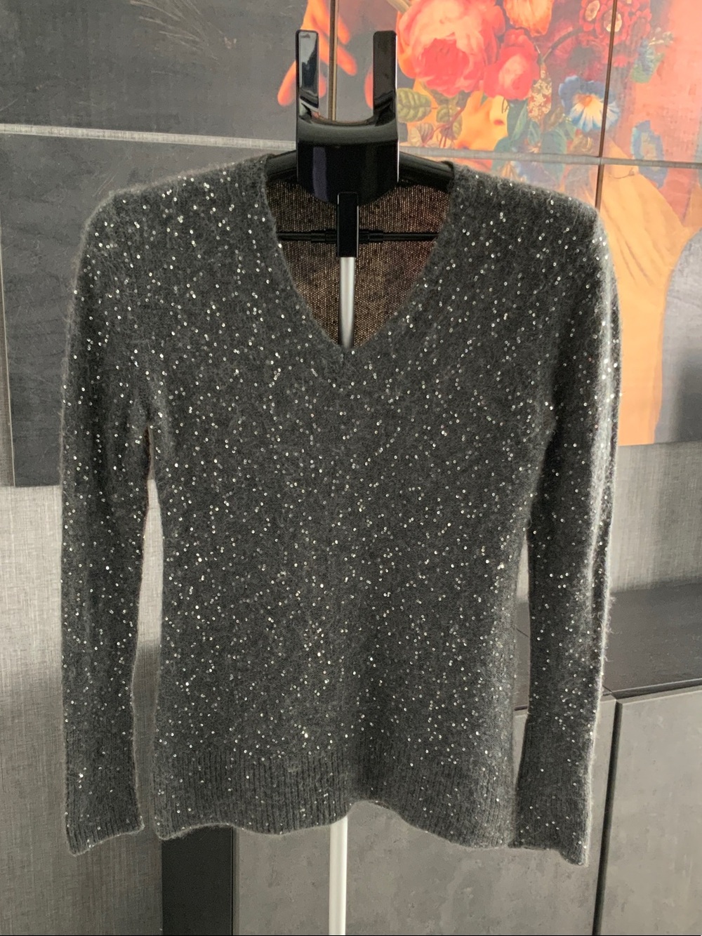 Fabiana Filippi Charcoal V-Neck Sequin Sweater M